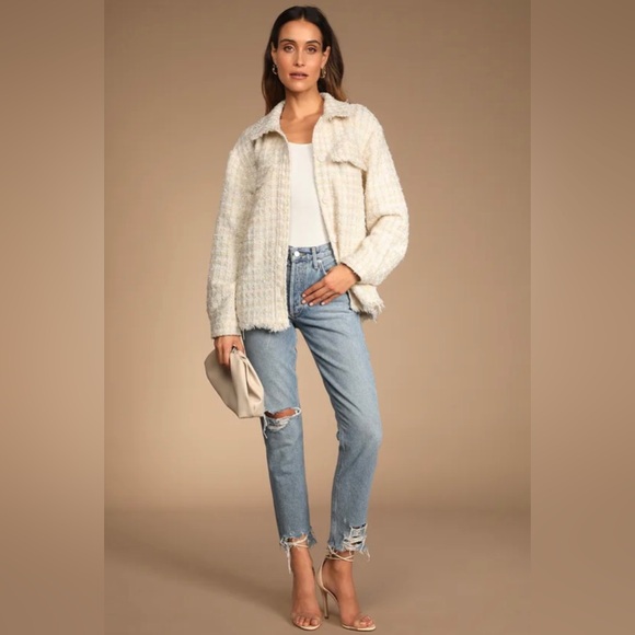 Take Notes Ivory Plaid Tweed Shacket - Picture 5 of 6